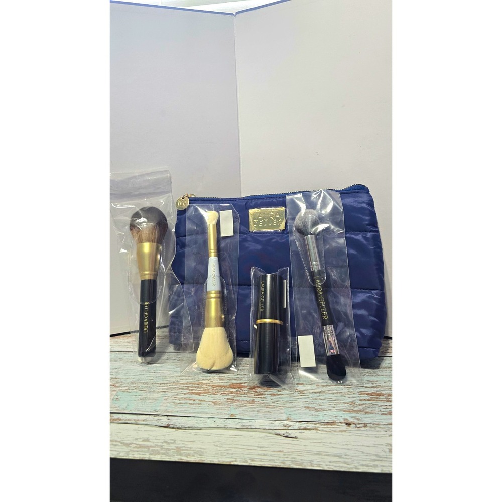 New Sealed Laura Geller Double-Ended 4pc Makeup Brush Set w/ Blue Bag